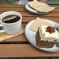 Maple and Pecan GF vegan cake with decaf Americano  at Mr Cooper's Coffee House in Whitby