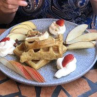 Waffles with maple syrup and pecans  at Palo Verde in Prague