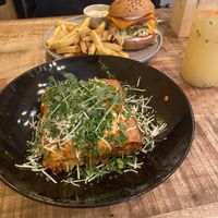 Lasagna and cheese burger  at Palo Verde in Prague