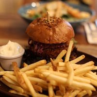 Crispy beef burger   at Palo Verde in Prague