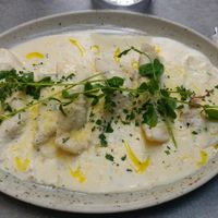 Ravioli with oyster mushrooms, cream sauce and truffle oil at Palo Verde in Prague