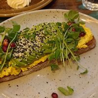 Avo toast with tofu egg 🤤 at Palo Verde in Prague