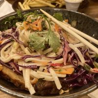 Udon salad- not good! Under the linguine noodles is a watery tasteless source…😒 at Palo Verde in Prague