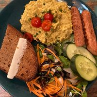 Tofu scramble with sausages   at Palo Verde in Prague