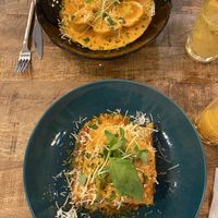 Spinach tortellini and lasagne  at Palo Verde in Prague