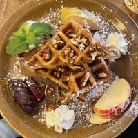 Breakfast menu, wonderful maple syrup waffles   at Palo Verde in Prague