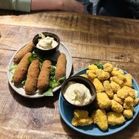 Croquettes, popcorn chicken  at Palo Verde in Prague