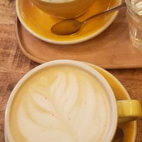 Butterfly pea and caramel lattes at Palo Verde in Prague