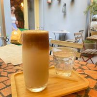 iced latte with oat milk  at Palo Verde in Prague