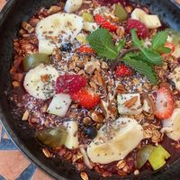 smoothie bowl with homemade granola and fresh fruit  at Palo Verde in Prague