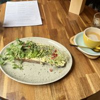 Avo & Tofu Toast with Oat Drink Cappuccino   at Palo Verde in Prague