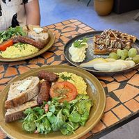 Scrambled tofu and chocolate waffles  at Palo Verde in Prague