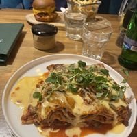 Lasagna and burger   at Palo Verde in Prague