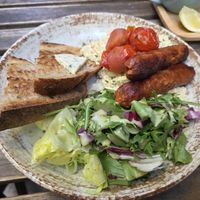 Scrambled tofu and "sausage" for breakfast at Palo Verde in Prague