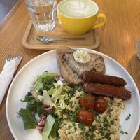 Tofu Scramble and Matcha Latte  at Palo Verde in Prague