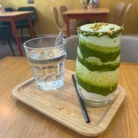 Pistachio matcha latte at Palo Verde in Prague