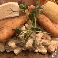 Fried breaded ‘carp’ with potatoes salad   at Palo Verde in Prague