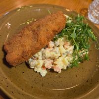 Czech Christmas dinner (vegan fish and potato salad) at Palo Verde in Prague