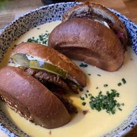 Burger in cheese sauce  at Palo Verde in Prague