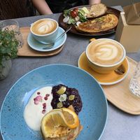 Pancakes and chickpea omelette with kimchi  at Palo Verde in Prague