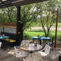 Outside seating at Hot Chip Burger Bar in Rochester