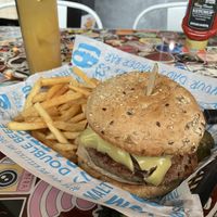 Mr. Lebowski with Seasoned Fries and a Ginger N' Juice Mocktail at Hot Chip Burger Bar in Rochester