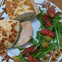 Mock meat ham sandwich with avocado at Embrace Cafe in North London