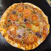 Delicious vegan pizza!! at Minuteman Pizza in Uyuni