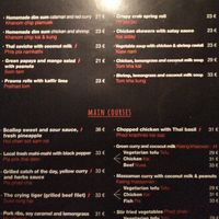 Menu.  Fairly limited options.  One app and three tofu or veggie based mains at Black Ginger in Gustavia