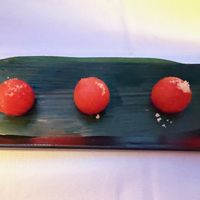 Amuse-bouche - Watermelon balls with sea salt at Black Ginger in Gustavia
