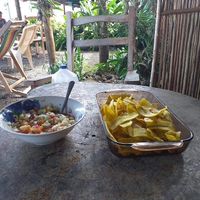 Plantain and salad dip! at Comedor Julias in Ometepe