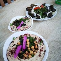 Hummus, baba ganoush and dolmadakia at Baba Ganoush - Jerusalem Falafel in Bristol