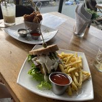 Buffalo cauliflower and fried tofu sandwich  at Karma in Jaco