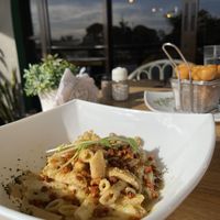 Carbonara Pasta and Cauliflower Wings    at Karma in Jaco