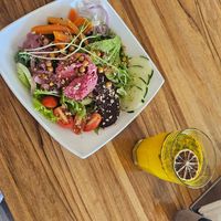 Budda Bowl & Turmeric Lime Hot Tea at Karma in Jaco