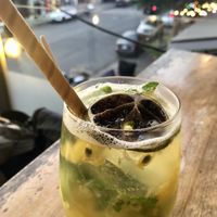 Tropical mojito (piña, maracuyá, y menta)  at Karma in Jaco