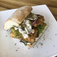 Fried tofu sandwich  at Karma in Jaco