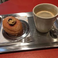 Peanut butter and jelly donut + Americano  at Buddy Buddy in Brussels