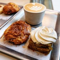 Pain au chocolat + Pound Cake + Flat White at Buddy Buddy in Brussels