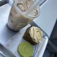 Praline Chocolate iced 6€
Matcha Cake
Matcha Butter Cup  at Buddy Buddy in Brussels