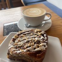  Latte and cinnamon roll   at Café Monteverde in Monteverde