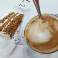Vegan carrot cake + cortado with soy milk at Hi! Bubble tea Patisserie in Gran Canaria