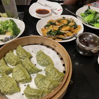Sautéed broccoli with garlic, vegan Shanghai rice cakes sautéed bok choy   at Din Tai Fung - Pine St in Seattle
