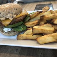 veggie burger with vegan cheese and mayo at The Spot Cafe in Roedovre