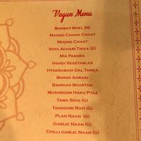 Vegan menu. Note, they also have a vegetarian menu.  at Dhaba@49 in West London