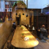 Communal seating. at Le Pain Quotidien - Lincoln Plaza in New York City