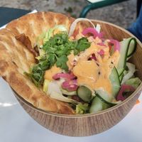 Mushroom shawarma with pita bread at Hortus Botanicus in Amsterdam