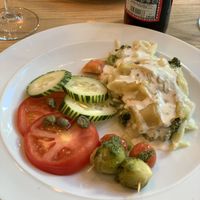 Vegan lasagne and salad at DaTerra - Parque das Nações in Lisbon