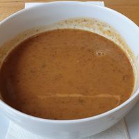 Soup of the day - beans and vegetables at DaTerra - Parque das Nações in Lisbon