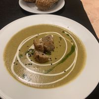 Soup with bread  at L'Encant Vegetaria in Barcelona